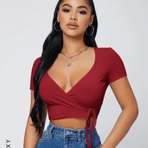 SHEIN SXY Surplice Neck Knot Side Top